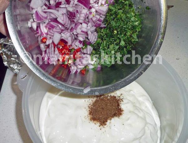 Mint Raita 3, With Mint Leaves and Onions (Yoghurt)