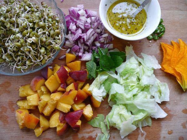 Mung Bean (Green Gram) Sprouts Salad 3, With Peaches or Other Fruits