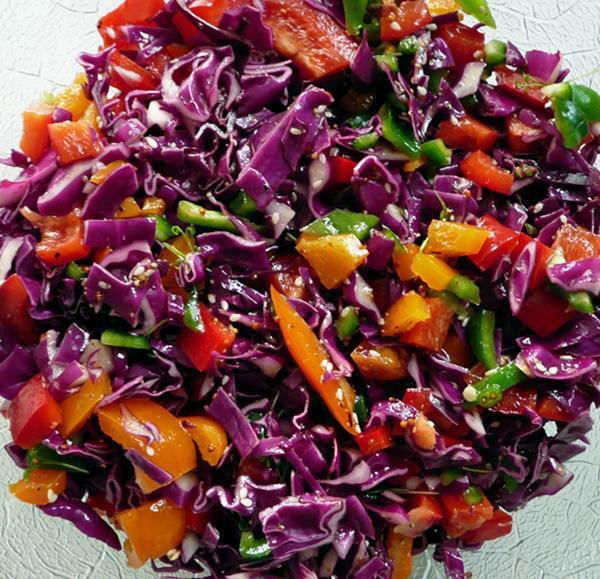 Red Cabbage and Mixed Green/RedYellow/Orange Pepper (Capsicum/Bell Pepper) Salad