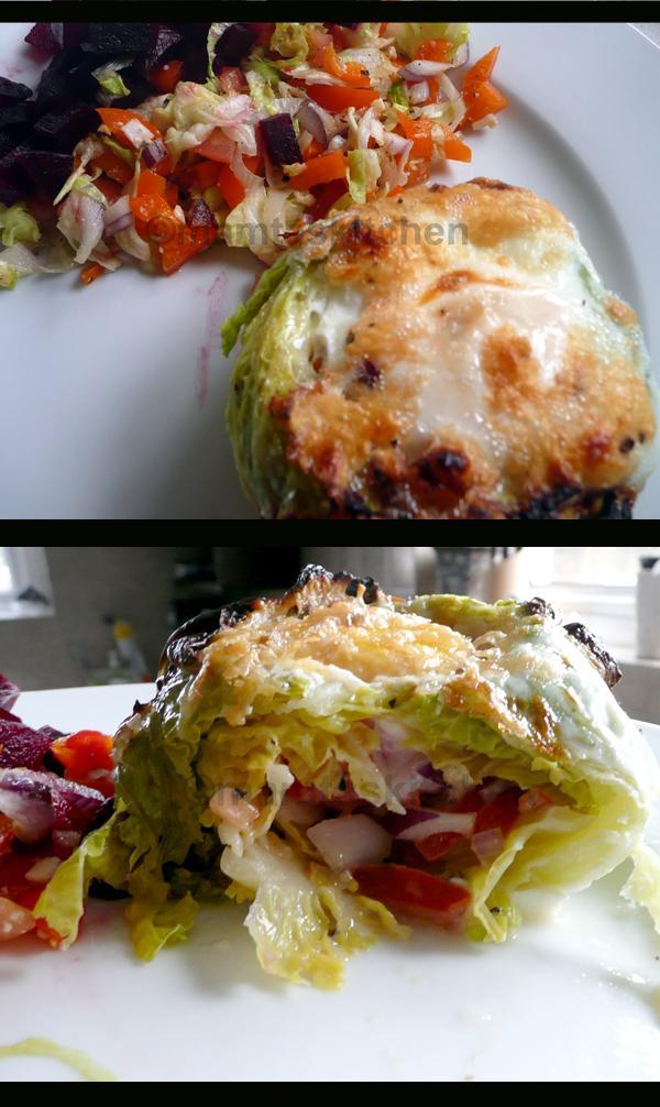 Stuffed Baby Cabbages, Topped With Eggs