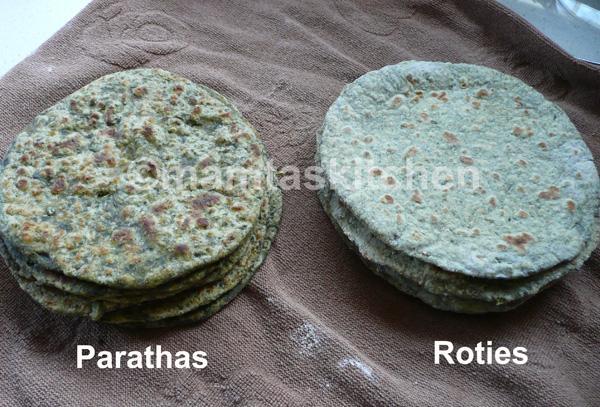 Roti Or Paratha With Mooli Radish Leaves/Greens Dough 